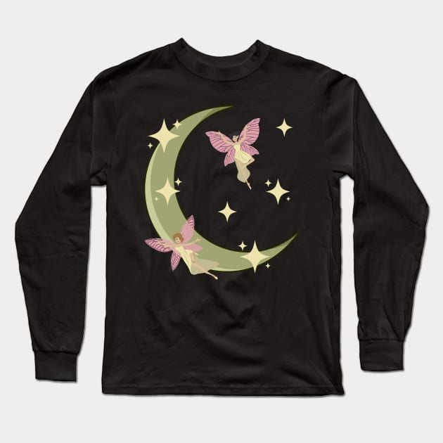 Fairycore Aesthetic Fairy Crescent Moon Fairies Long Sleeve T-Shirt by Alex21